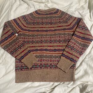J. Crew Fair Isle Sweater Size Men’s Small Lambs Wool Tan Pullover Crew Neck